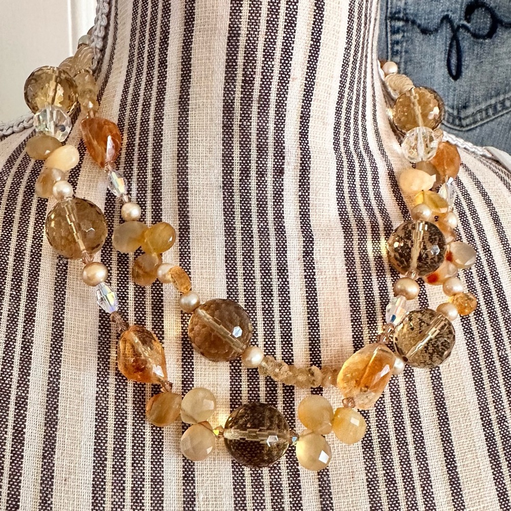 Unique Artisan Statement OOAK Citrine Amber Pearl Quartz Necklace Upscale